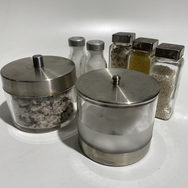 BATHROOM ACCESSORY, Glass and Metal Lid Cannister or Bottle
